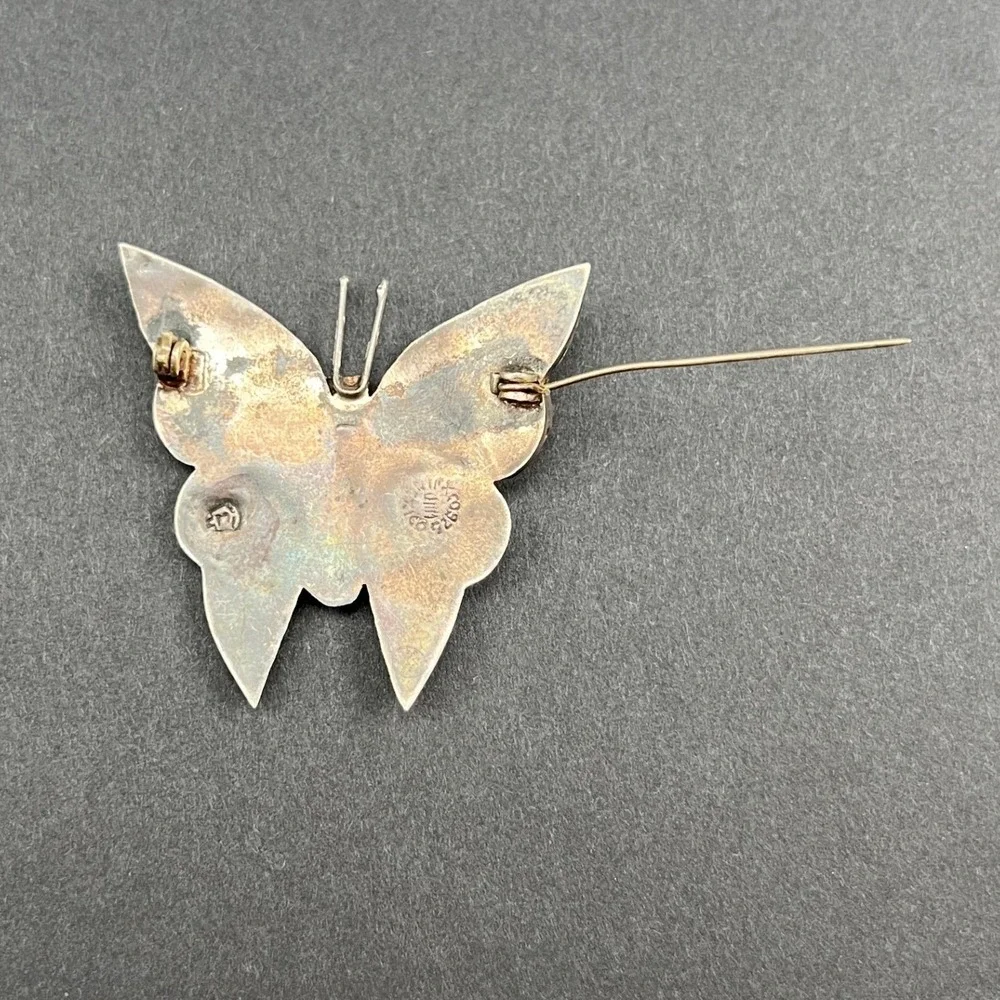 Vintage Butterfly Brooch Mexico Sterling Silver Abalone Shell Insect 2